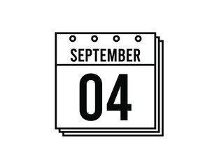 September 4 calendar. September month calendar black and white icon. Simple 3D vector.