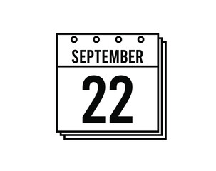 September 22 calendar. September month calendar black and white icon. Simple 3D vector.