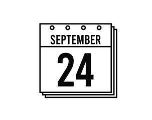 September 24 calendar. September month calendar black and white icon. Simple 3D vector.