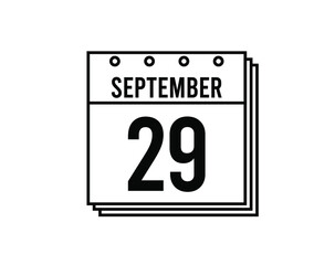 September 29 calendar. September month calendar black and white icon. Simple 3D vector.