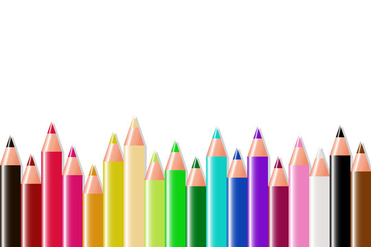 Crayons - a set of colored pencils. Back to school. For school education. Realistic set of pencils for drawing. Vector illustration.