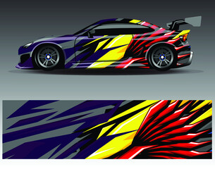 Car wrap design vector, truck and cargo van decal. Graphic abstract stripe racing background designs for vehicle, rally, race, adventure and car racing livery.