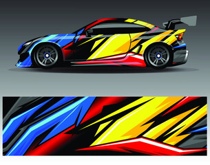 Obraz premium Car wrap design vector, truck and cargo van decal. Graphic abstract stripe racing background designs for vehicle, rally, race, adventure and car racing livery.