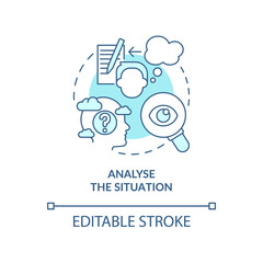 Analyse situation turquoise concept icon. Strategy for emotional regulation abstract idea thin line illustration. Isolated outline drawing. Editable stroke. Arial, Myriad Pro-Bold fonts used