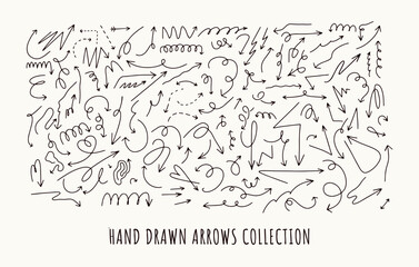 Collection of various arrows. Vector hand drawn set. All elements are isolated.