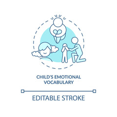 Child emotional vocabulary turquoise concept icon. Emotional regulation of children abstract idea thin line illustration. Isolated outline drawing. Editable stroke. Arial, Myriad Pro-Bold fonts used