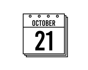 October 21 calendar. October month calendar black and white icon. Simple 3D vector.