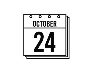 October 24 calendar. October month calendar black and white icon. Simple 3D vector.