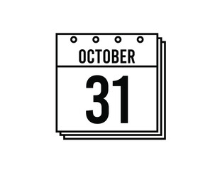 October 31 calendar. October month calendar black and white icon. Simple 3D vector.