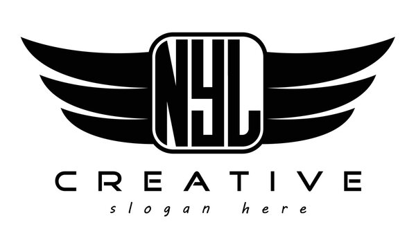 NYL three Letter Wings minimalist creative concept flag Flying abstract Initial wing symbol icon professional logo design, Vector template