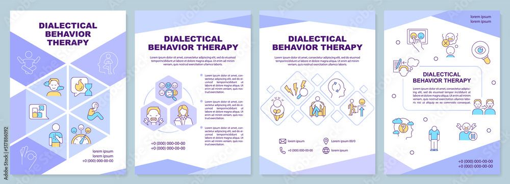 Poster dialectical behavior therapy brochure template. leaflet design with linear icons. editable 4 vector 