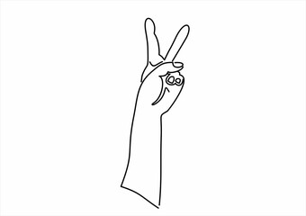 Hand gesture V sign for victory and peace line art vector icon for apps and websites