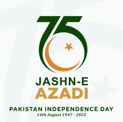 August 14, 2022: Pakistan Jashn-e Azadi (translation: Pakistan Independece Day). 75 Years Anniversary. Jubilee logo. Vector Illustration/. - obrazy, fototapety, plakaty