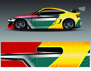 Car wrap design vector, truck and cargo van decal. Graphic abstract stripe racing background designs for vehicle, rally, race, adventure and car racing livery.