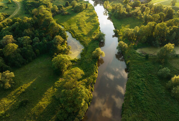 Vistula River, near Oświęcim, Poland, seen from a drone