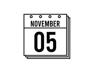 Obraz premium November 5 calendar. November month calendar black and white icon. Simple 3D vector.