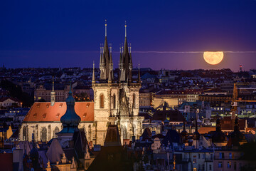 The 2022 super full moon over the Church of Our Lady before Týn in Prague. 