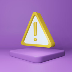 Warning symbol on a purple background. 3d rendering