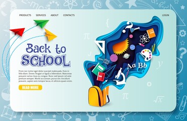 Back to school landing page template vector design - obrazy, fototapety, plakaty