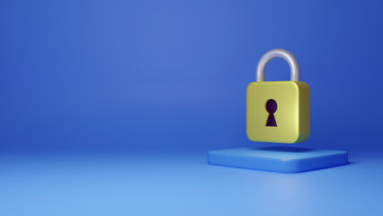 Locked-padlock on blue background. 3d rendering