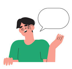Male character talk or have conversation. Man with speach bubble. Concept of teaching, conversation, speach for educational, business banner, landing web page, language speaking application.