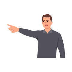 Young man angry white collar worker point out a big problem. Unhappy employee not satisfied with company policies and salaries. Flat vector illustration isolated on white background
