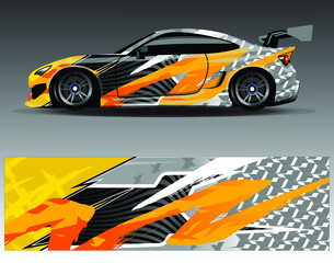 Car wrap design vector, truck and cargo van decal. Graphic abstract stripe racing background designs for vehicle, rally, race, adventure and car racing livery.