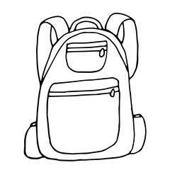 Handdrawing backpack black and white isolated. Stock vector illustration.