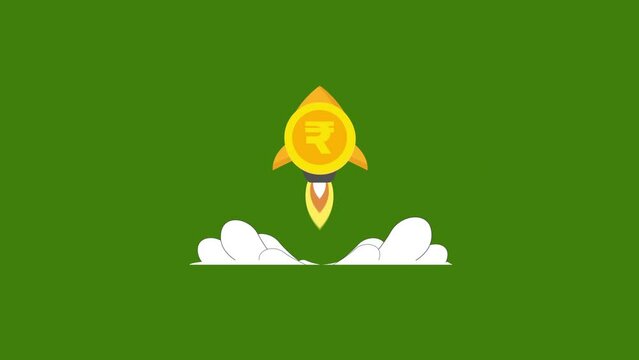 Gold rupie coin rocket animation. 4k motion animation.