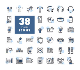 Multimedia devices and symbols icons set