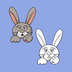 Obraz premium Set of picture, Angry rabbit shows fist, vector illustration in cartoon style