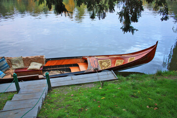 Gondola on the lake in National dendrological park "Sofiyivka" in Uman city, Ukraine