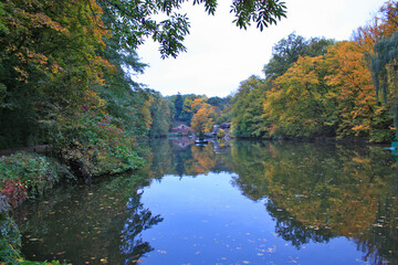 Upper Pond in National dendrological park "Sofiyivka" in Uman, Ukraine	
