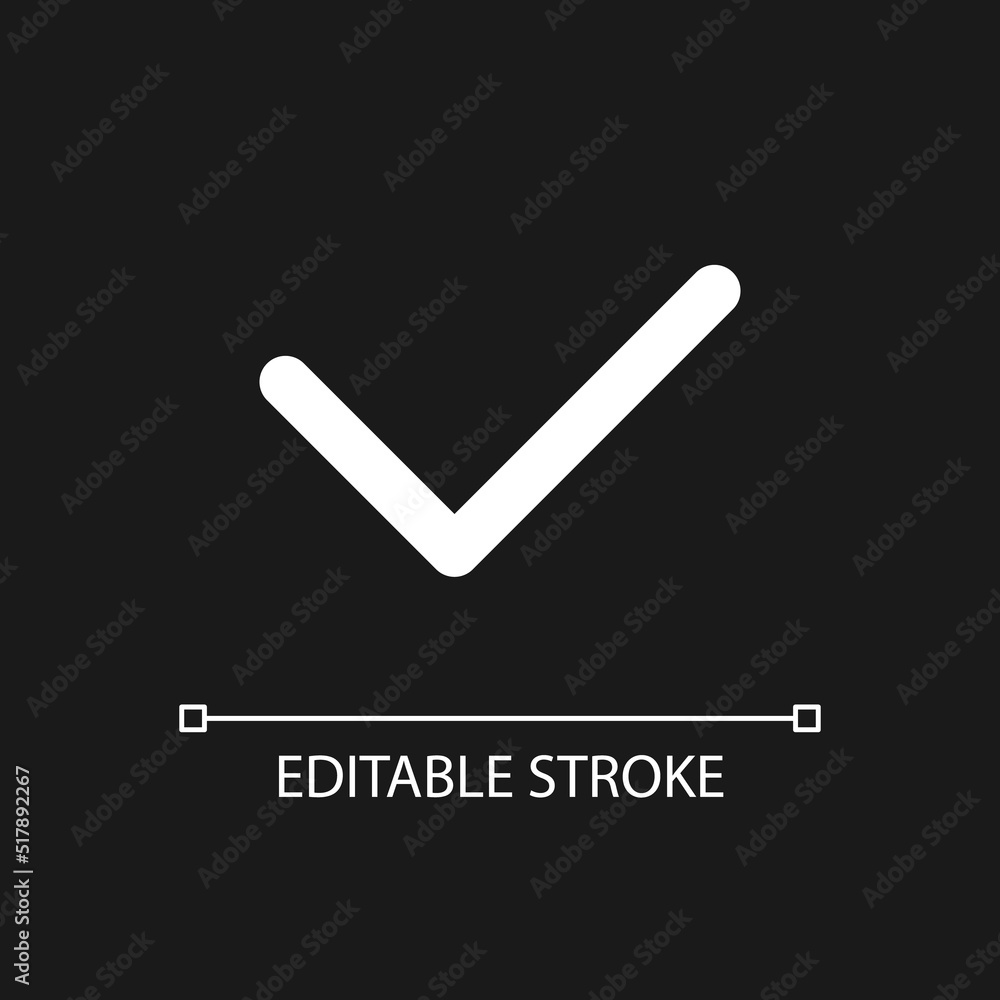 Poster check mark pixel perfect white linear ui icon for dark theme. accept action. task management. vector
