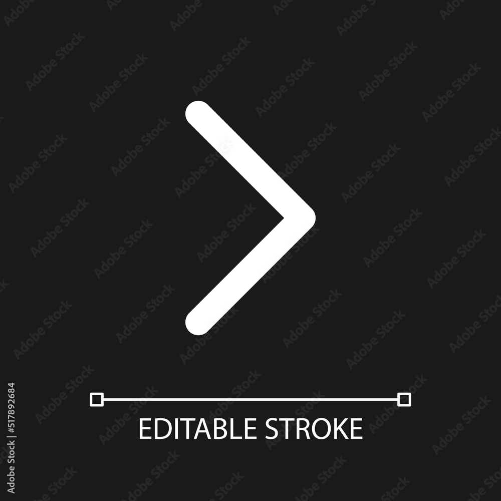 Poster right arrow pixel perfect white linear ui icon for dark theme. navigation. angle bracket. vector lin