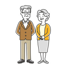 笑顔のシニア夫婦の全身イラスト