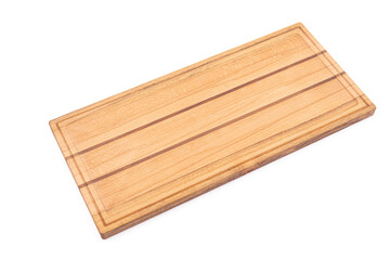 Wooden cutting board isolated above white background