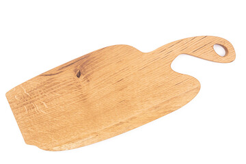 Wooden cutting board isolated above white background