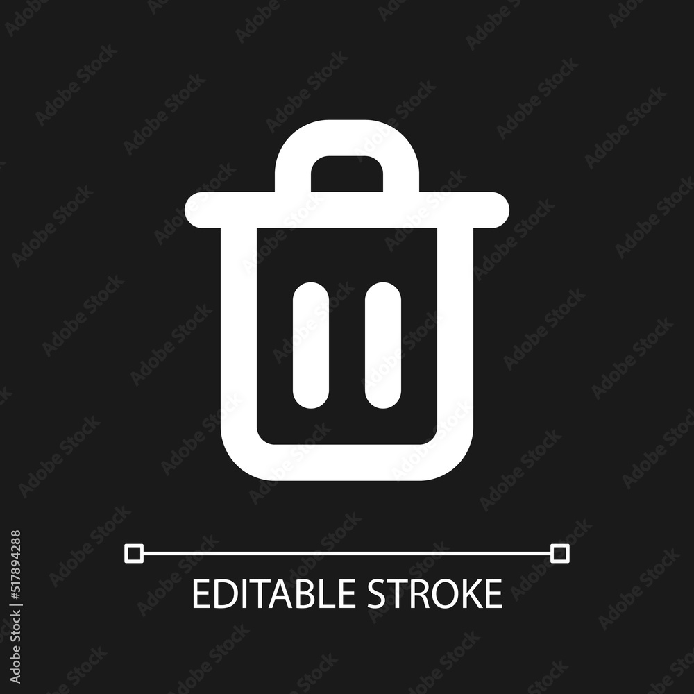 Poster trash can pixel perfect white linear ui icon for dark theme. delete button. recycle bin. vector line