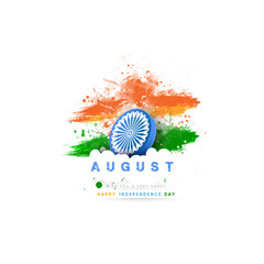 Happy Independence Day In India Celebration On August 15, Indian Monuments, Flying Pigeon, Ashoka Chakra - obrazy, fototapety, plakaty