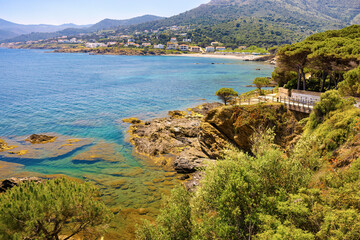 Panoramic view of the bay of Port of Selva, Costa Brava, Catalonia, Spain