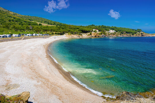 Port de la Vall beach on the coastal path from Port of Selva to Llan&ccedil;a. Costa Brava, Catalonia, Spain