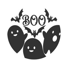 Boo farmhouse door hanger. Vector Halloween quote. Halloween round sign design. Round design on white background. 31 October party sign.