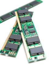 Computer RAM close up on white. 