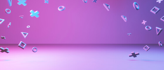 abstract video game of scifi gaming red blue vs e-sports backgound, vr virtual reality simulation and metaverse, scene stand pedestal stage, 3d illustration rendering, futuristic neon glow room © issaronow