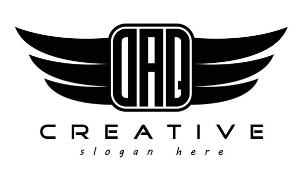 OAQ three Letter Wings minimalist creative concept flag Flying abstract Initial wing symbol icon professional logo design, Vector template