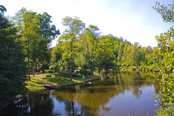 Fototapeta na wymiar Park in Mezhyhirya (former ex-president residence of President Yanukovych) in Kyiv region, Ukraine 