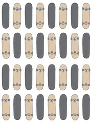 Vector seamless pattern of hand drawn sketch doodle colored skateboard and hearts isolated on white background