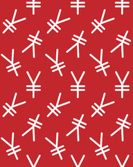 Vector seamless pattern of hand drawn yuan sign isolated on red background
