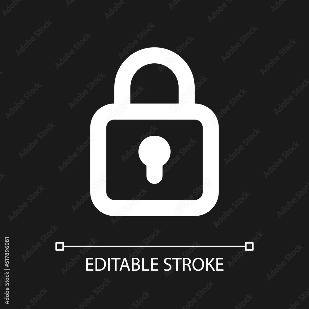 Poster locked padlock pixel perfect white linear ui icon for dark theme. restriction. security settings. ve